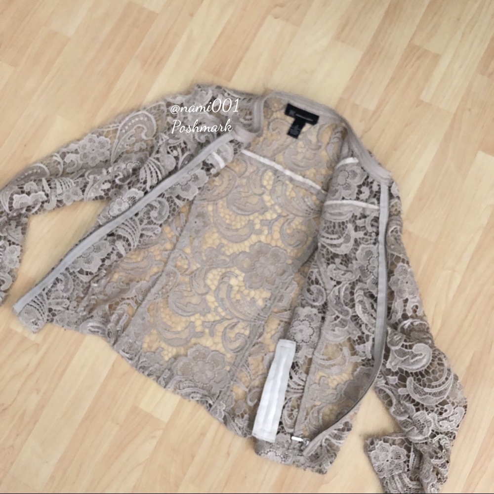 INC Lace Jacket Faux Leather Trim BEIGE COLOR - Picture 4 of 7